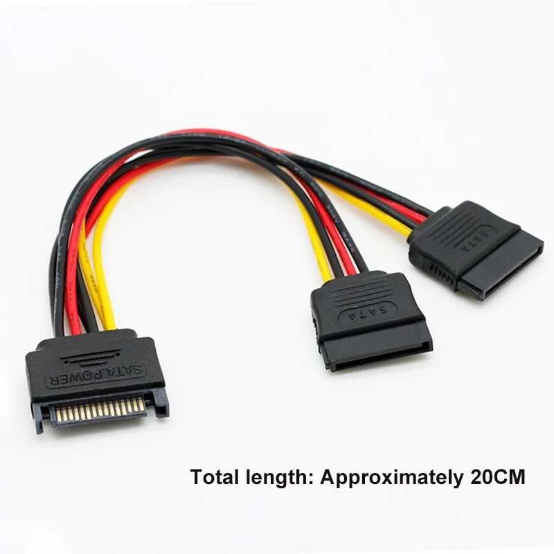 Cable de alimentación SATA de codo recto de 90 grados, adaptador de conector divisor HDD de 15 pines macho a 2x15P hembra Y 15 Pines, 20CM, 1 piezas - imagen 5