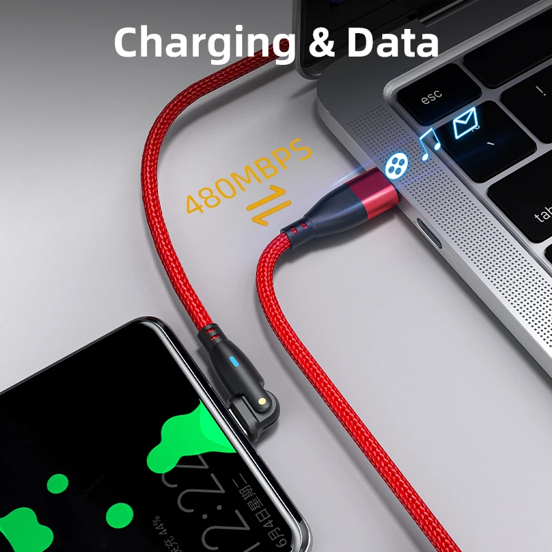 CQXSMAX-Cable de carga rápida USB tipo C a USB tipo C, Cable giratorio de 60W 3A 180 para Macbook, Xiaomi, Huawei, Cable de datos para cargador de teléfono - imagen 4