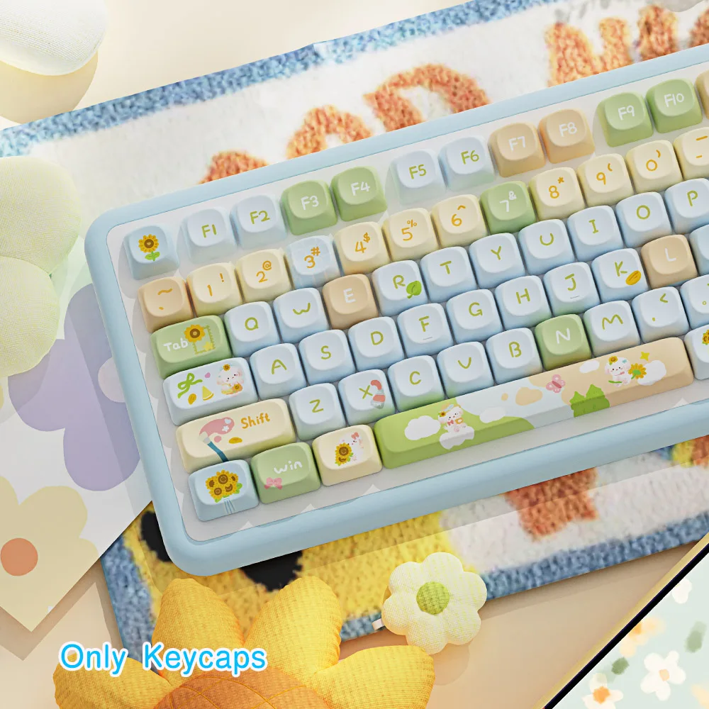 Teclas de perfil MOA con tema de girasol, teclas PBT de dibujos animados de Anime para interruptor Cherry Mx, Kit de teclado mecánico, teclas MCA personalizadas