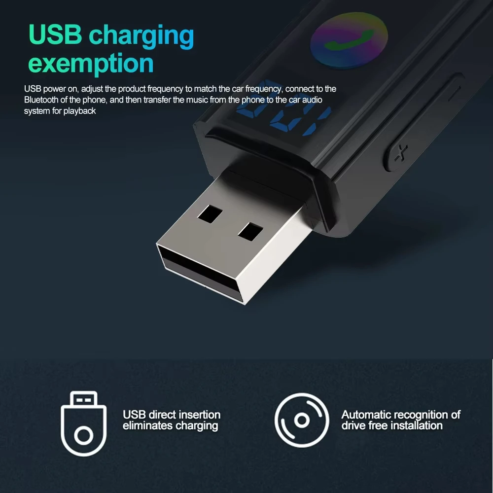 Transmisor receptor de Audio Bluetooth 5,4, adaptador de Audio AUX USB, pantalla LED, adaptador de Audio inalámbrico FM para altavoces de TV de coche y PC - imagen 2
