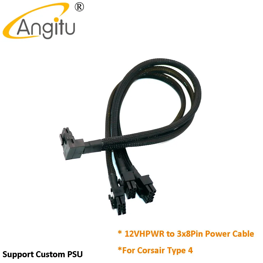 Cable de alimentación blanco de 12VHPWR a 3x8 pines CPU/ATX/EPS negro 90gegree PCIE 5,0 12 + 4Pin PSU Cable Modular para Corsair tipo 4