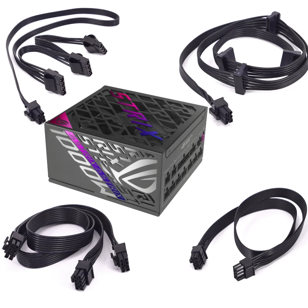 Para ASUS ROG Strix AURA 1200W 1000W 850W 750W 650W PSU 6Pin 1 a 4 SATA 4Pin Molex PCIe 8Pin a 6 + 2Pin GPU Cable de alimentación