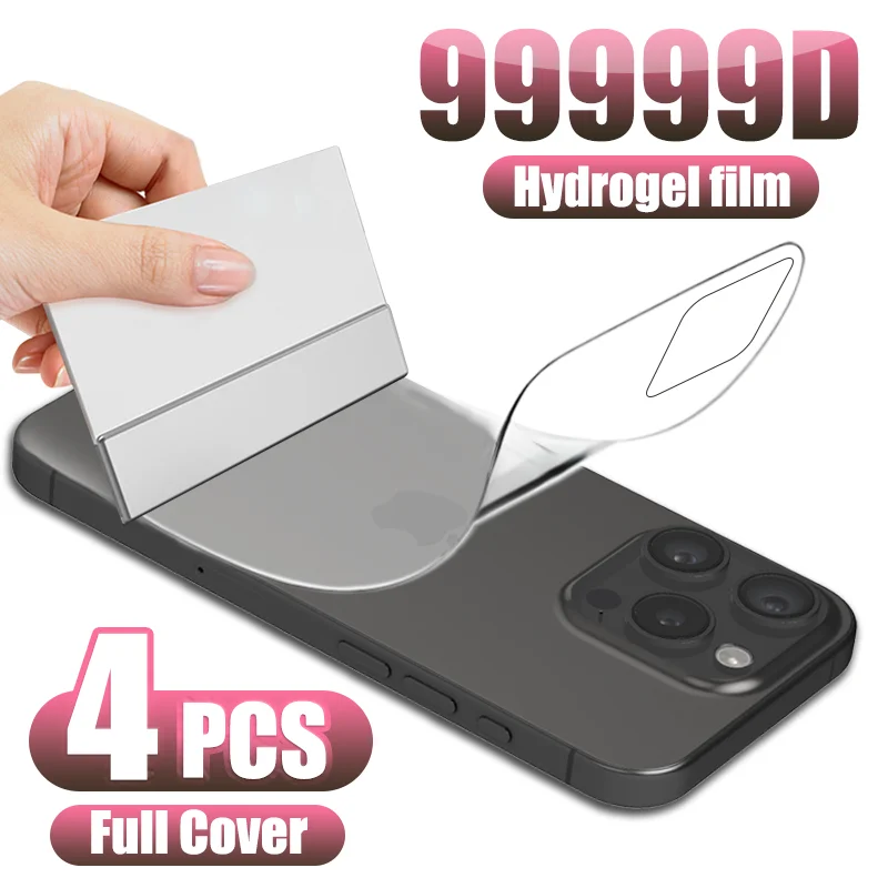 4 Uds película trasera de hidrogel para Apple iPhone 16 15 13 12 14 Pro Max Plus Mini 6 7 8 XR XS SE Protector de pantalla cubierta completa sin vidrio - imagen 2