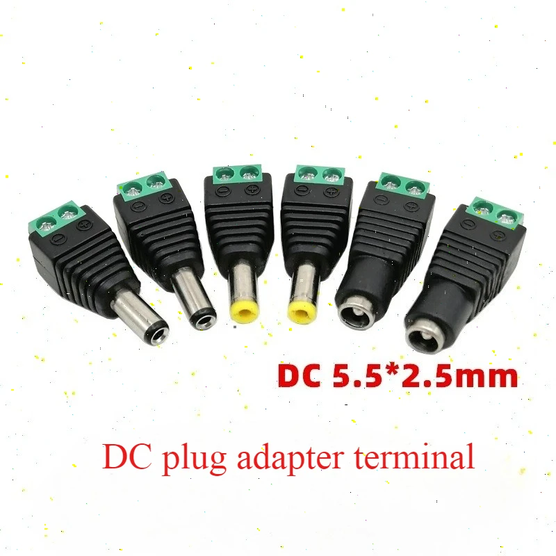 10 Uds 5525 cabezal CC sin soldadura enchufe CC con tornillo terminal verde fijo conector universal macho y hembra 5,5 2,5mm