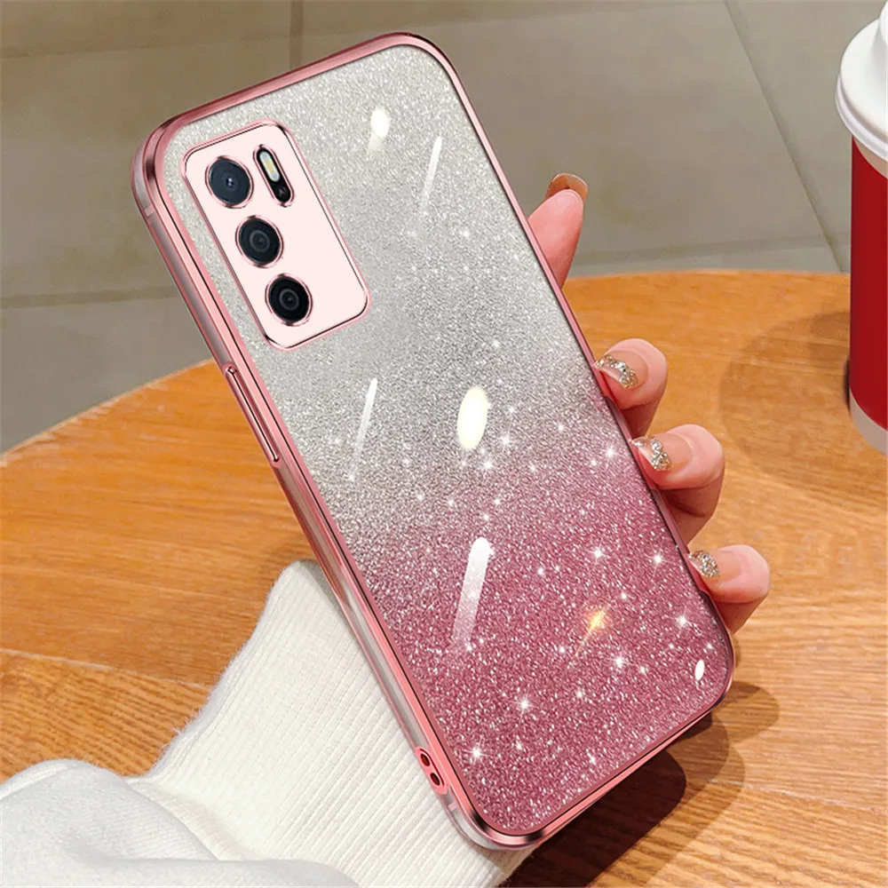 Funda de teléfono transparente con purpurina degradada para OPPO A16 A16S A17 A54S A53S 4G A91 A5 A8 A9 A31 A33 A53 2020, funda de silicona suave