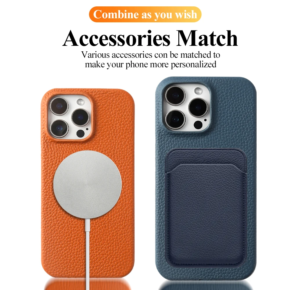 Funda de cuero genuino magnética Premium para iphone 16 Pro Max 15 14 13 12 11 imán de carga inalámbrica funda Magsafe a prueba de golpes Coque - imagen 3