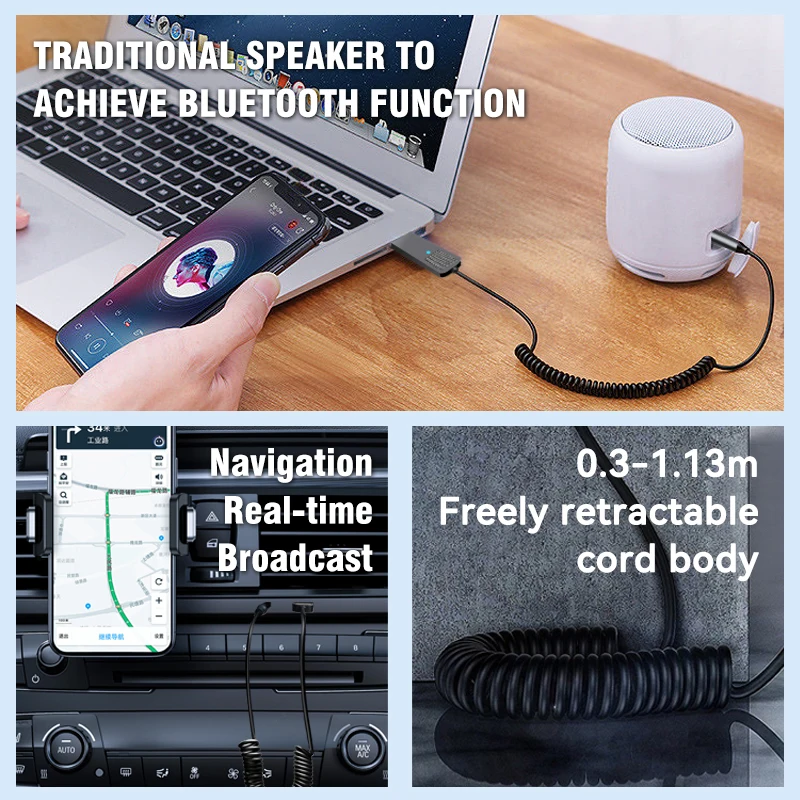 Nuevo Adaptador auxiliar Bluetooth 5,4 para coche USB a 3,5mm estéreo Hifi música receptor de Audio inalámbrico Dongle manos libres para transmisión BT de coche - imagen 5