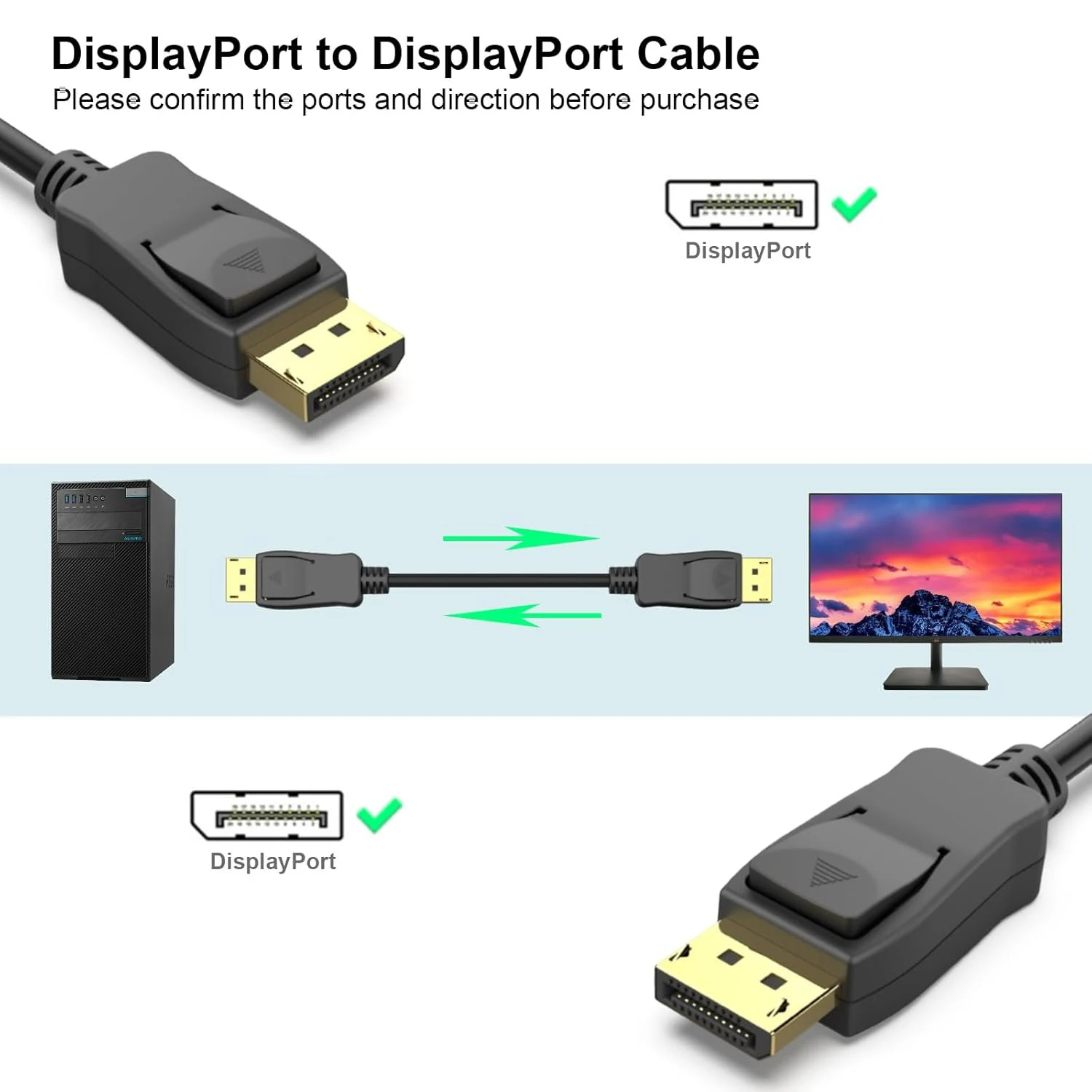 Cable DisplayPort 4K 1,8 m/6 pies DP macho a DP macho Cable de puerto de pantalla Compatible con Lenovo Dell HP ASUS Monitor de escritorio portátil - imagen 2