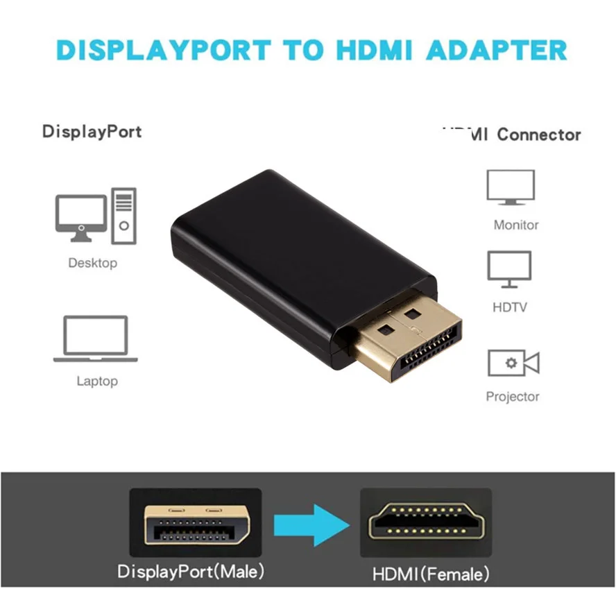 WvvMvv-adaptador Compatible con DisplayPort a HDMI DP macho a hembra, Cable de Audio y vídeo Compatible con HDMI HD 1080P para PC, TV y portátil - imagen 3