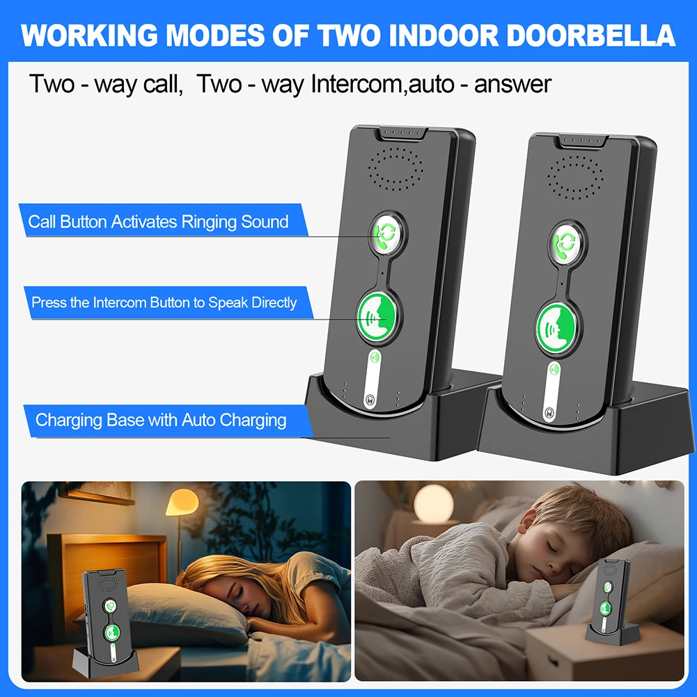 Timbre de intercomunicación inalámbrico de 2 vías, sistema de timbre de intercomunicación inalámbrico de largo alcance con 3 timbres y volumen de 5 niveles - imagen 3