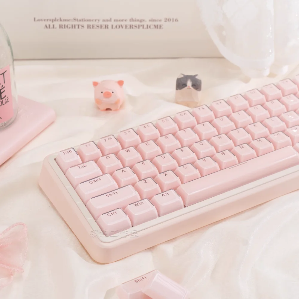 Teclas transparentes de cristal de 135 teclas, configuración PBT + PC MDA, teclas rosa y blancas compatibles con teclado mecánico Cherry MX - imagen 3