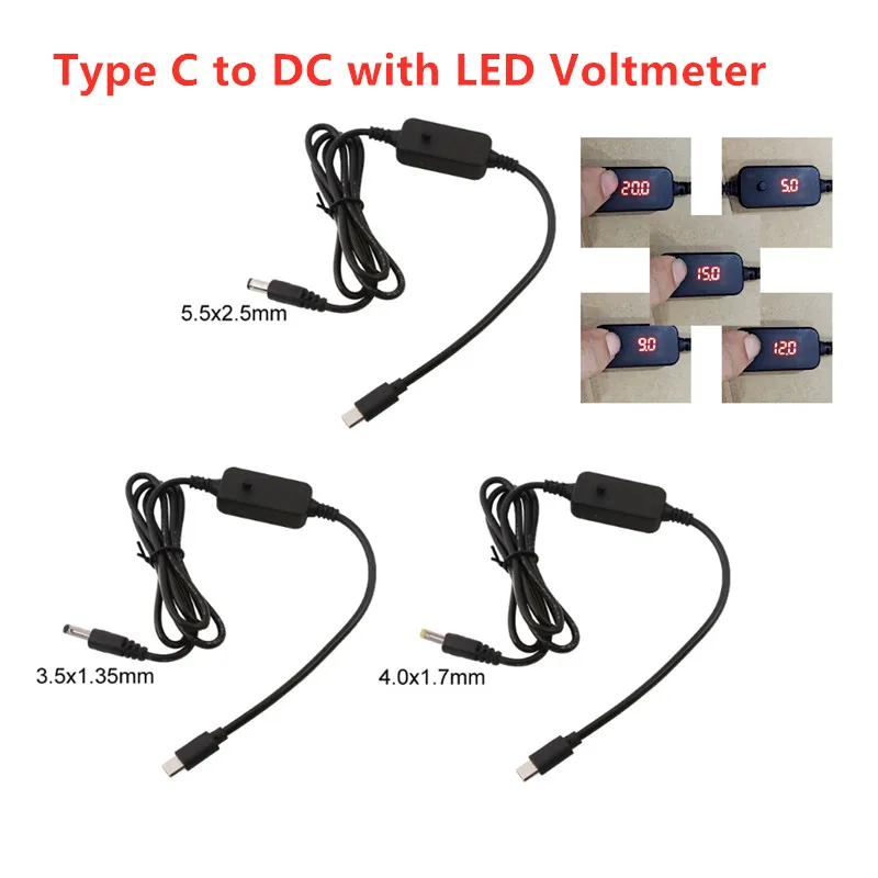 Cable de aumento de potencia USB C tipo C PD a DC 5V, 9V, 12V, 20V, 5,5x2,5mm, 4,0x1,7mm, 3,5x1,35mm, Adaptador convertidor de módulo de aumento de enchufe