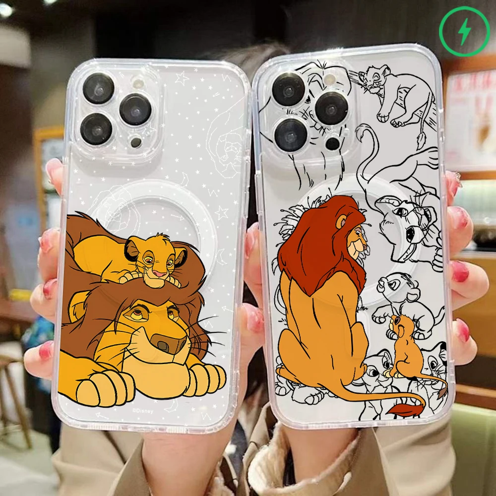 Rey León Simba para Magesafe funda de teléfono magnética para iPhone 16 15 14 Plus 13 12 Mini 11 Pro Max X Xs XR 8 7 SE cubierta transparente