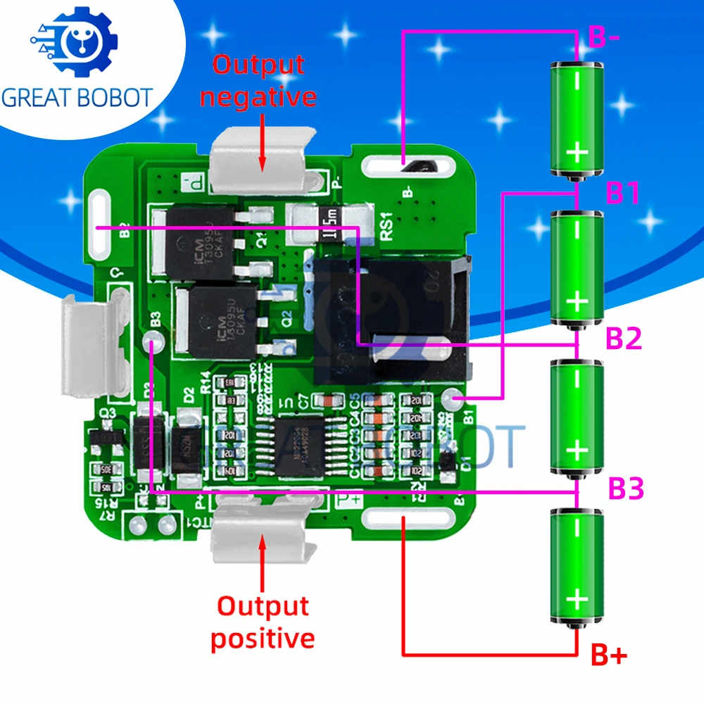 El paquete de batería de litio 18650 de cuatro cuerdas 4S 14,4 V/16,8 V - Placa de protección 14A 2MOS garantiza seguridad