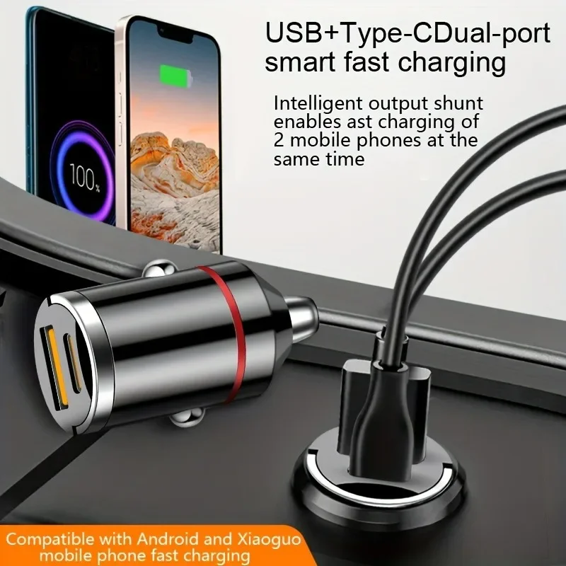 Nuevo cargador USB para coche con anillo de tracción, carga rápida, Mini cargador de coche multifunción con carga Flash oculta de 66W para iPhone, Xiaomi, Huawei - imagen 3