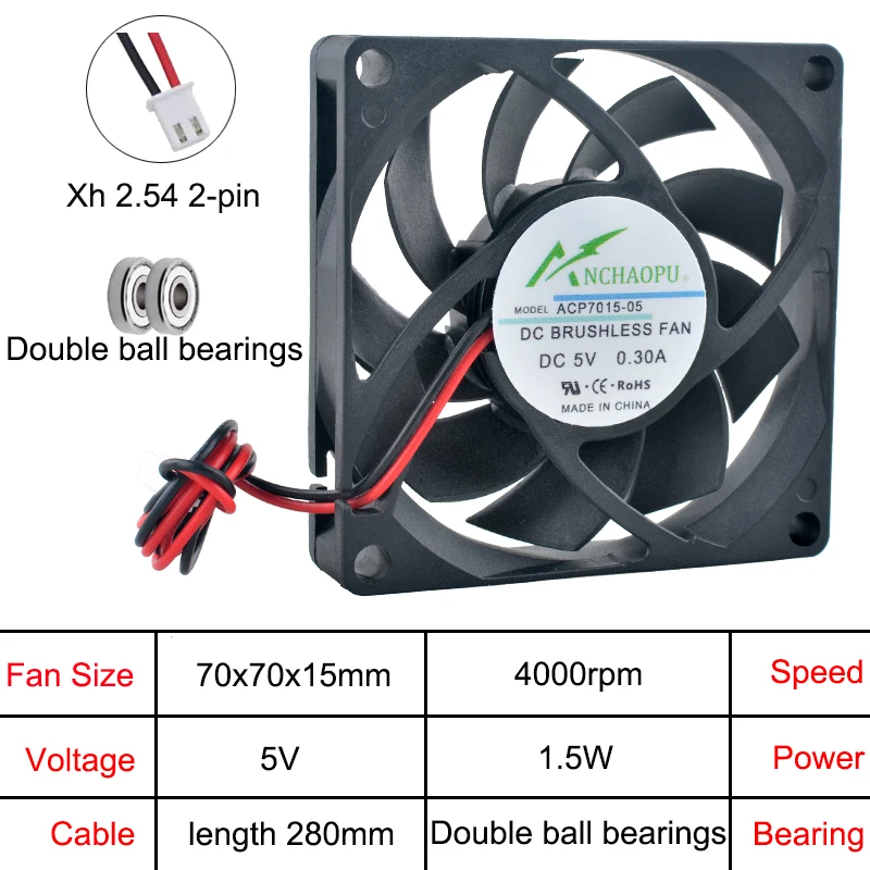ACP7015 7cm 70mm ventilador 70x70x15mm DC5V 12V 24V ventilador de flujo Axial de 2 pines ventilador de refrigeración para enrutadores convertidores de frecuencia de energía - imagen 4