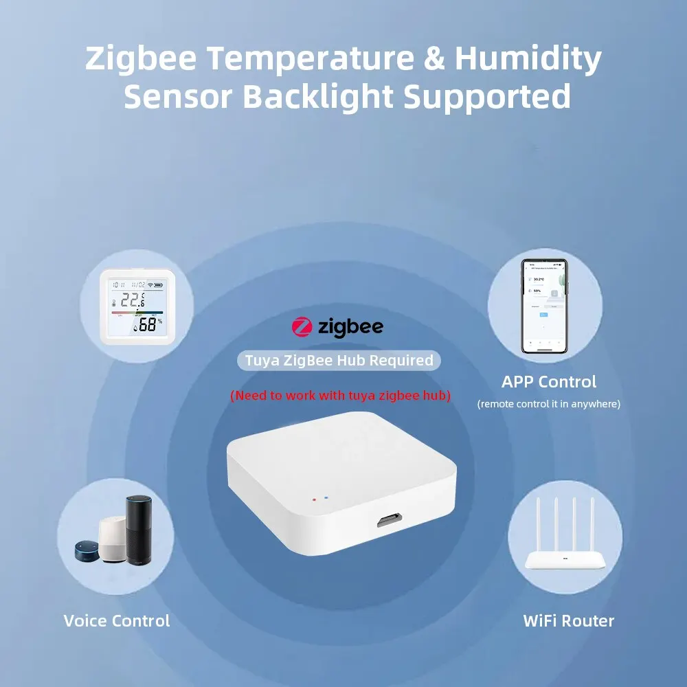 Tuya ZigBee Sensor de temperatura y humedad para el Hogar Inteligente, dispositivo con retroiluminación LCD, funciona con asistente de Google y necesita Tuya Zigbee Hub - imagen 3