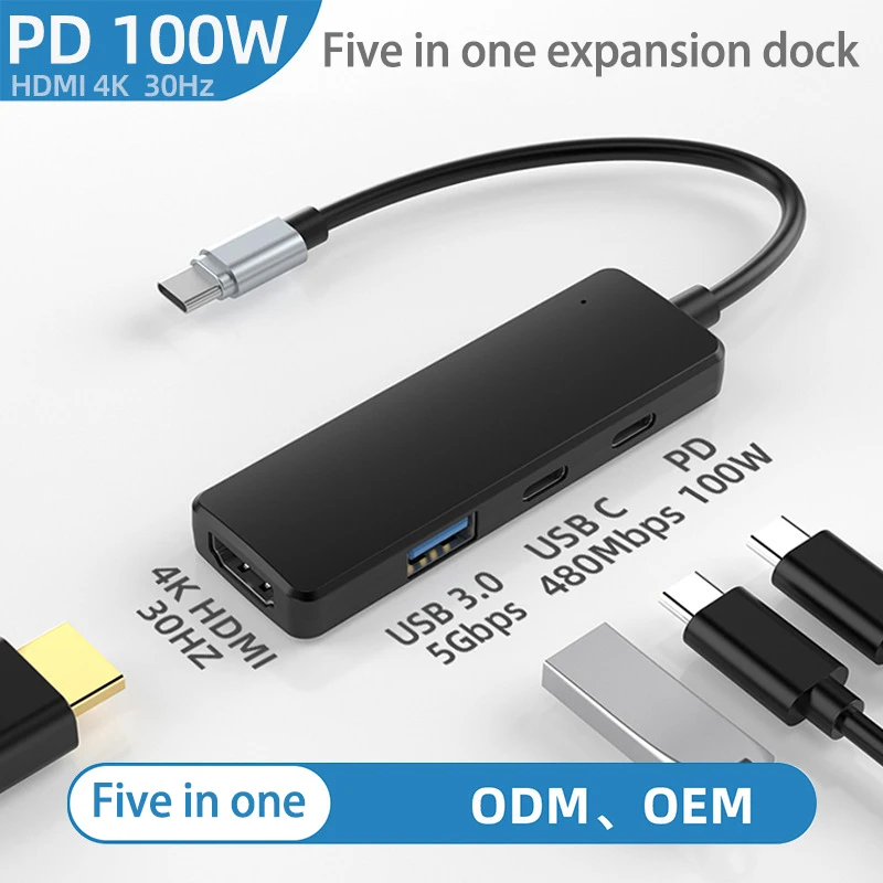 UTHAI TZ04 Uno a cuatro TYPE-C 4K HD HDMI con PD 100W Carga USB 3.0 Transferencia de datos Expansión Dock HUB