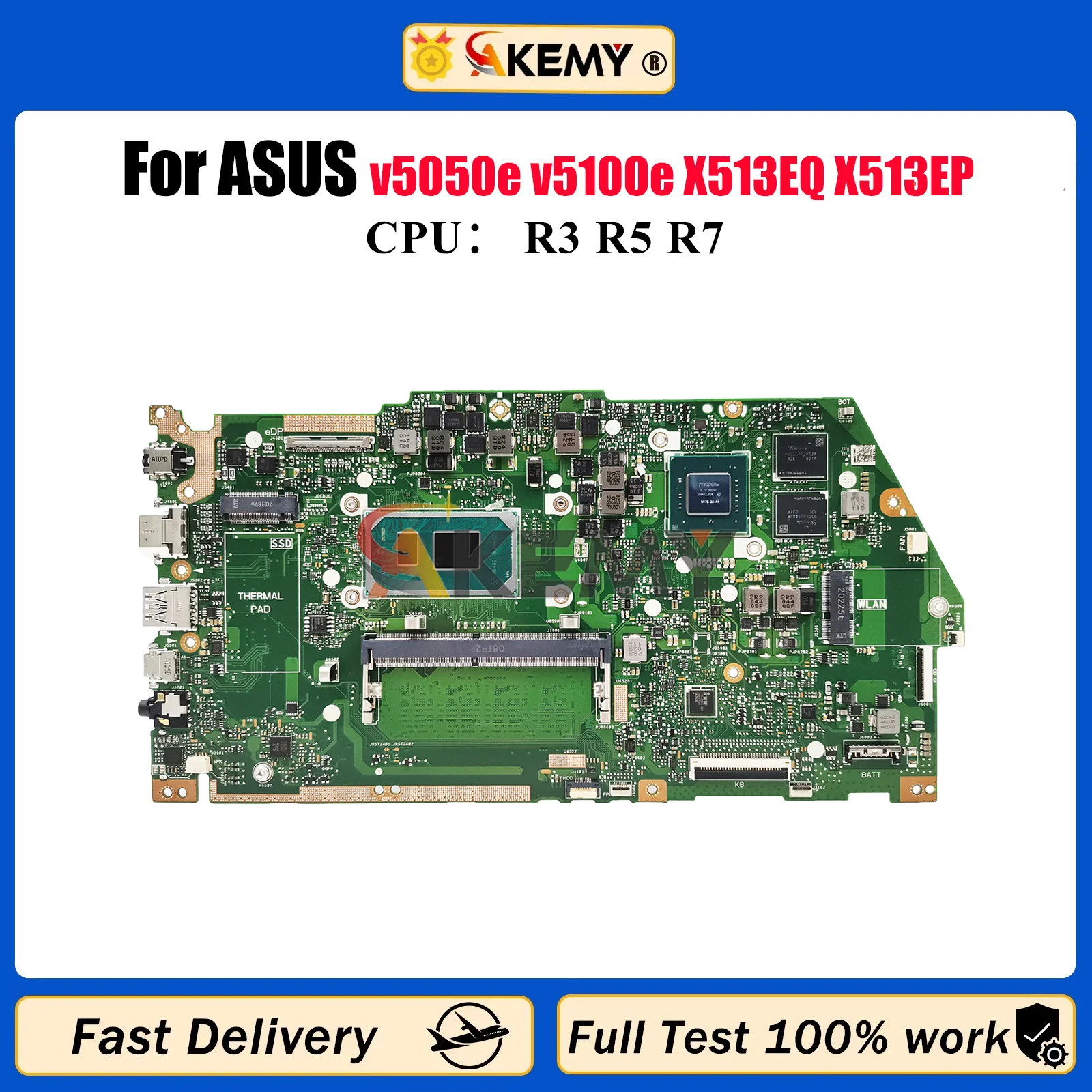 Placa base para ordenador portátil X513EP para ASUS VivoBook X513E v5050e v5100e X513EQ X513EP placa base para portátil con CPU R3 R5 R7 100% pruebas OK
