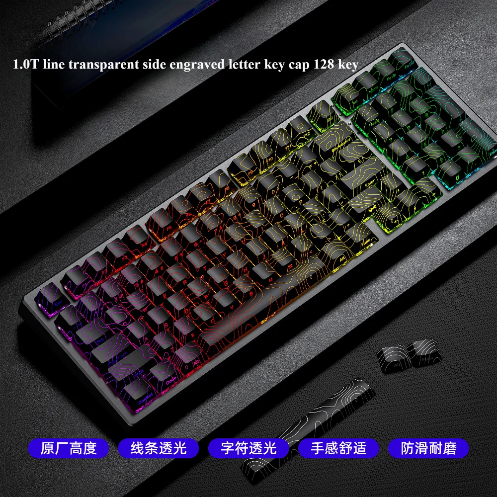 Tapa de llave de cereza tallada lateral transparente, línea 1.0T, PBT 128 teclas para interruptor MX HI75 HI8 68 F99 104 64 Wooting, teclado mecánico - imagen 3