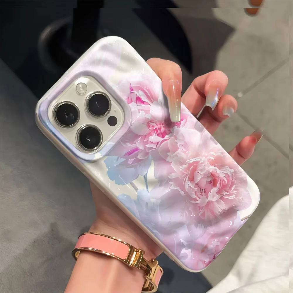 Funda de teléfono con diseño artístico de flores rosas para iPhone 17 Pro Max 16 15 14 Plus 13 12 11, funda de silicona suave a prueba de golpes - imagen 2