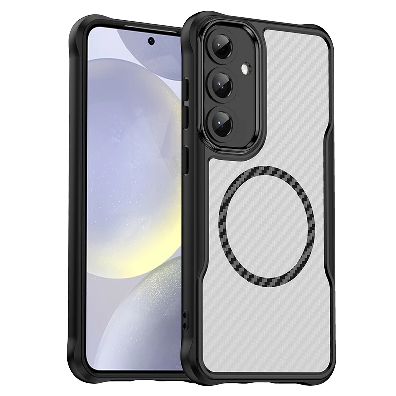 Funda de carga inalámbrica para Samsung S25 Ultra S25 + PC, cubierta de Panel trasero de fibra de carbono translúcida mate para Samsung S25 Plus