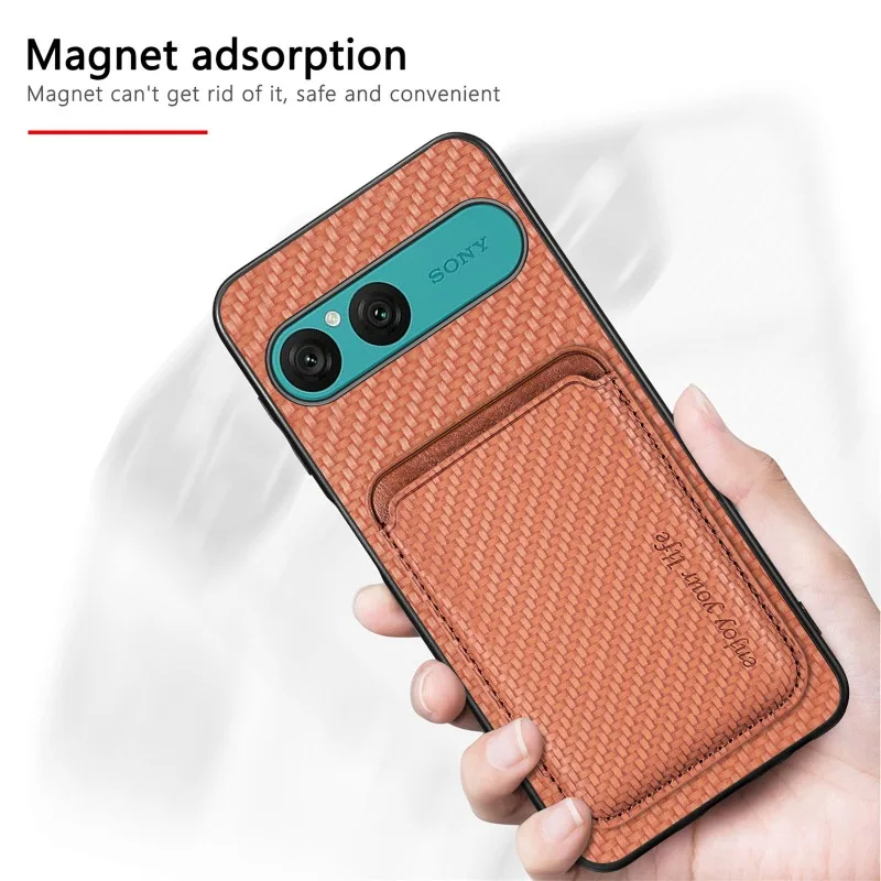 Para Sony Xperia 10 VII funda Magsafe cartera tarjetero cubierta para Sony Xperia 10 V II 10vii ranura para tarjeta magnética cubierta de fibra de carbono - imagen 3
