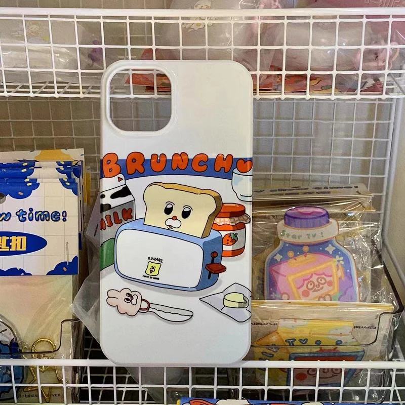 Funda de teléfono creativa coreana con pan tostado para iPhone 16 15 14 13 12 11 Pro Max XS XR XSMax 6 7 8 Plus, cubierta dura HD brillante para PC