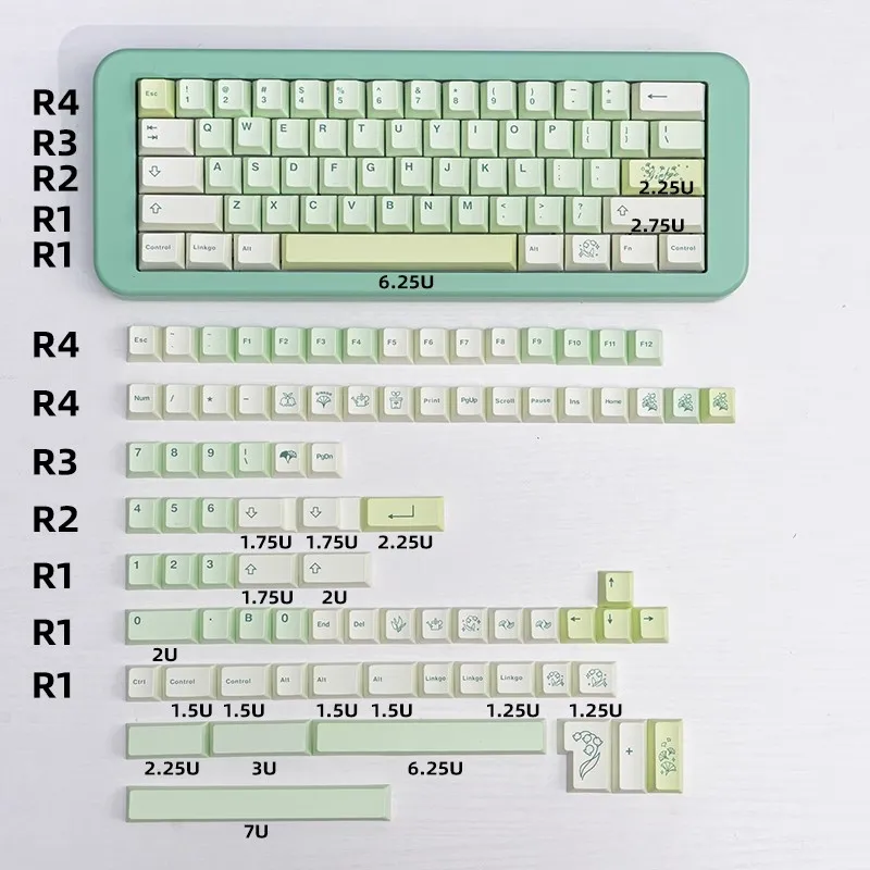 Teclas con tema de Ginkgo de 143 teclas para teclado mecánico, teclas personalizadas con perfil de cereza, teclas de sublimación DIY