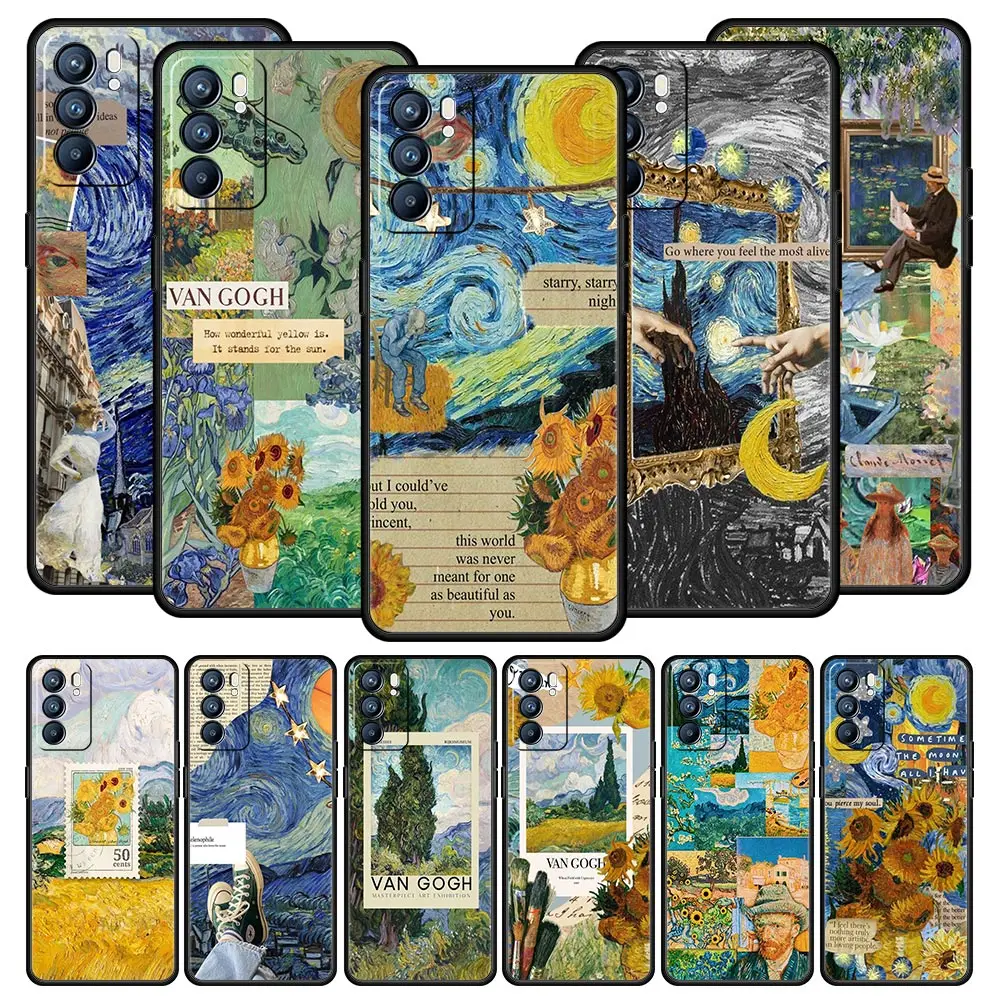 Funda de teléfono con arte de van gogh, carcasa con cielo estrellado para Oppo Reno8, Reno7, Reno6 Pro, A54, 5G, Find, X6, X5, A53, A52, A9, A15, A95, A17, A16, A74, A57, A31