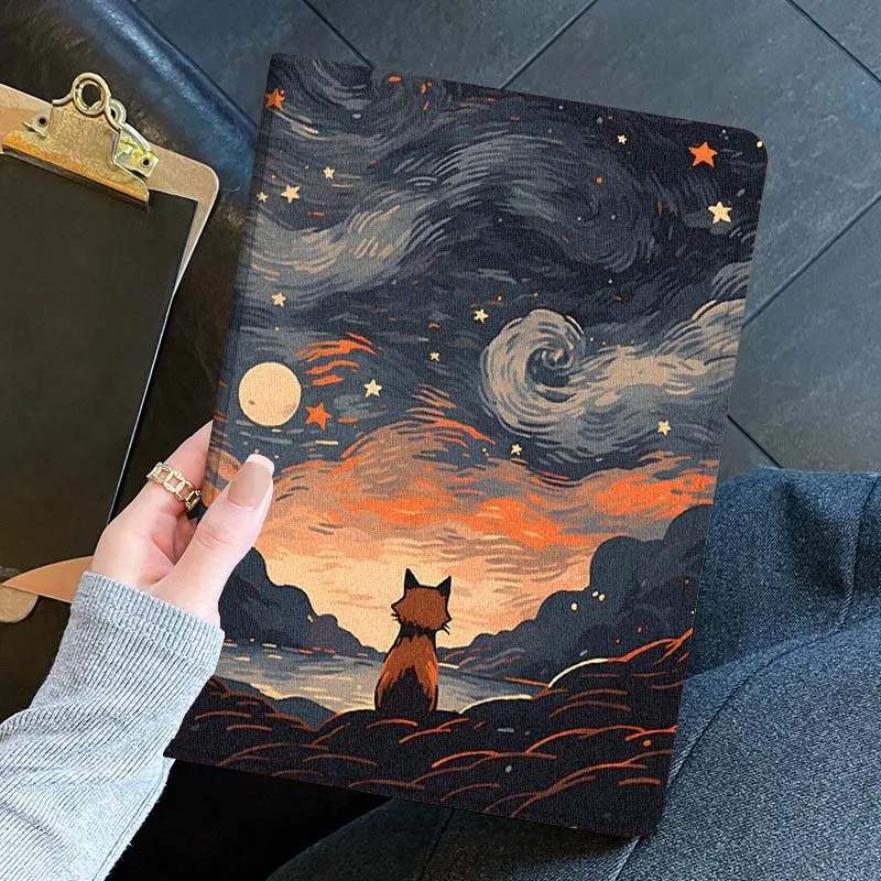 Funda bonita de zorro de dibujos animados artísticos para iPad Pro Mini 1, 2, 3, 4, 5, 6, 7, 7. a generación, 12,9, 10,5, 13, 11, 7,9, 8,3, M4 pulgadas