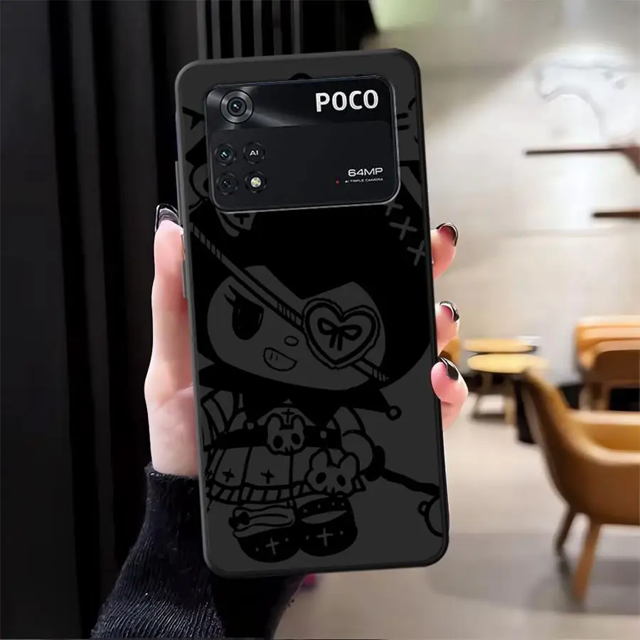 Funda de teléfono suave negra para Xiaomi Poco C50 F1 C40 C61 C71 M3 M4 M7 Pro C75 F3 X3 X4 X5 X7 Pro M5 Sanrio Cool Kuromi Hello - imagen 2