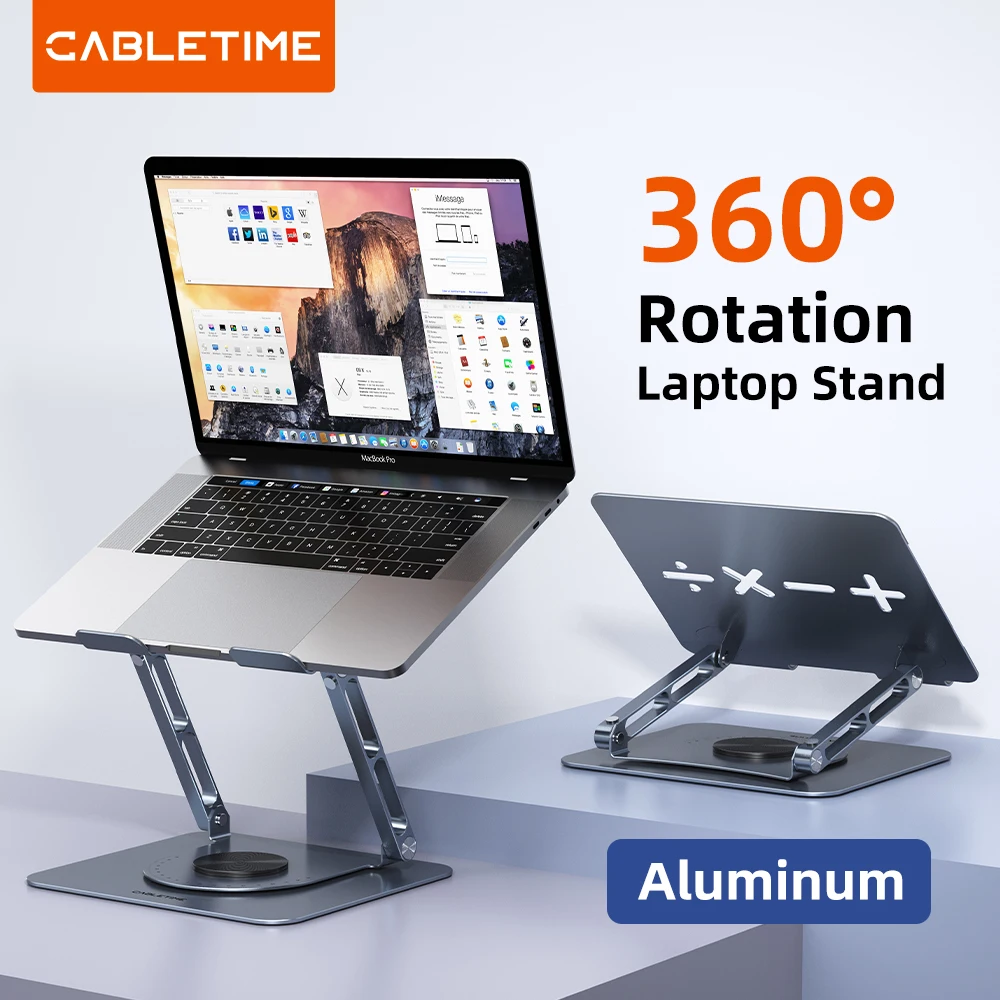 CABLETIME 360 °   Soporte de aluminio para ordenador portátil con rotación para Macbook Air Pro, soporte de escritorio Vertical plegable para tableta, ipad, Dell, Lenovo