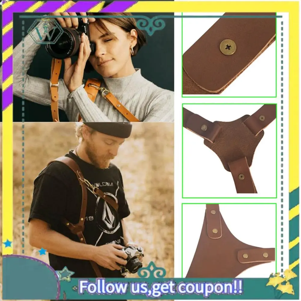 Nueva correa de cuero para cámara, arnés de cuero con doble hombro, equipo de fotografía para cámara DSLR/SLR - imagen 4