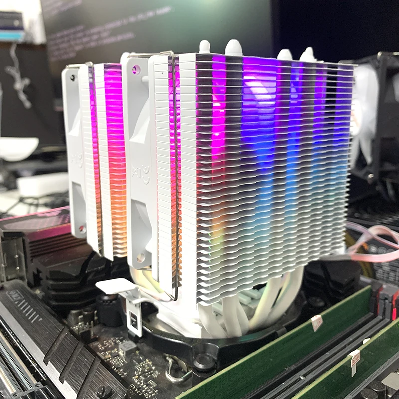 Enfriador de aire de CPU 4 pines PWM 6 tubos de calor PC Procesor Tower enfriador blanco para Intel LGA 1700 1200 1150 1151 1155 2011 X79 X99 1366 AM5 - imagen 4