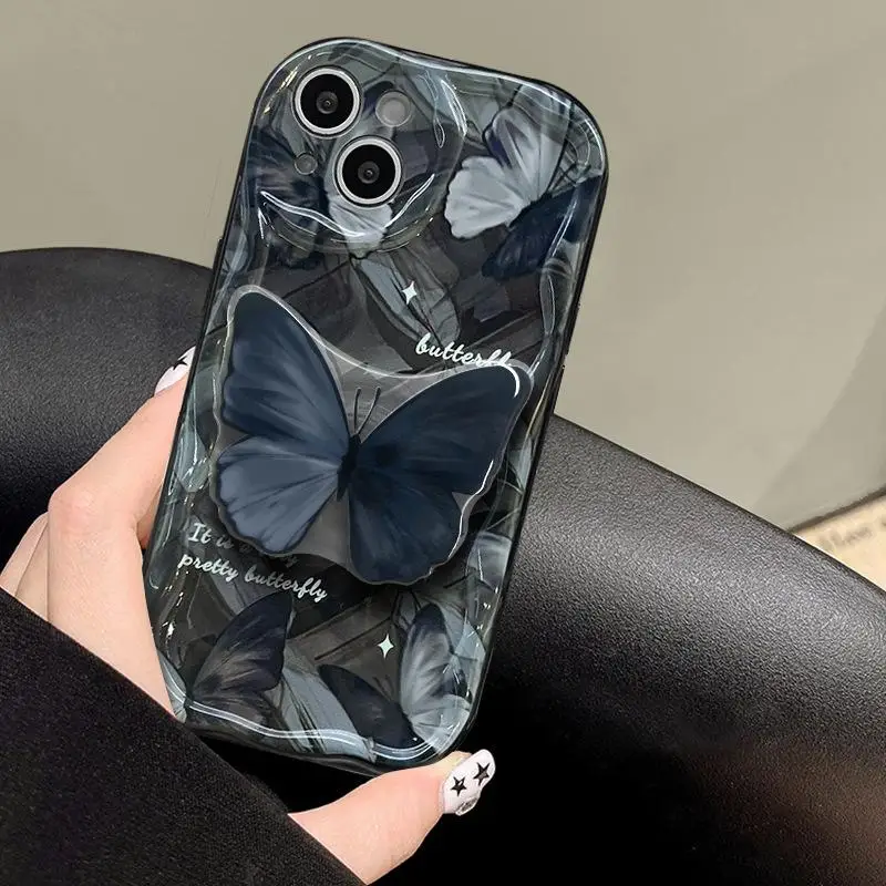 Funda de teléfono con agarre de mariposa Tok, soporte ondulado para OPPO Reno 11 5G 12 Pro 12F 11F Reno 7 4G A60 A78 A79 A98 5G, bonita funda con estampado de conejo - imagen 2