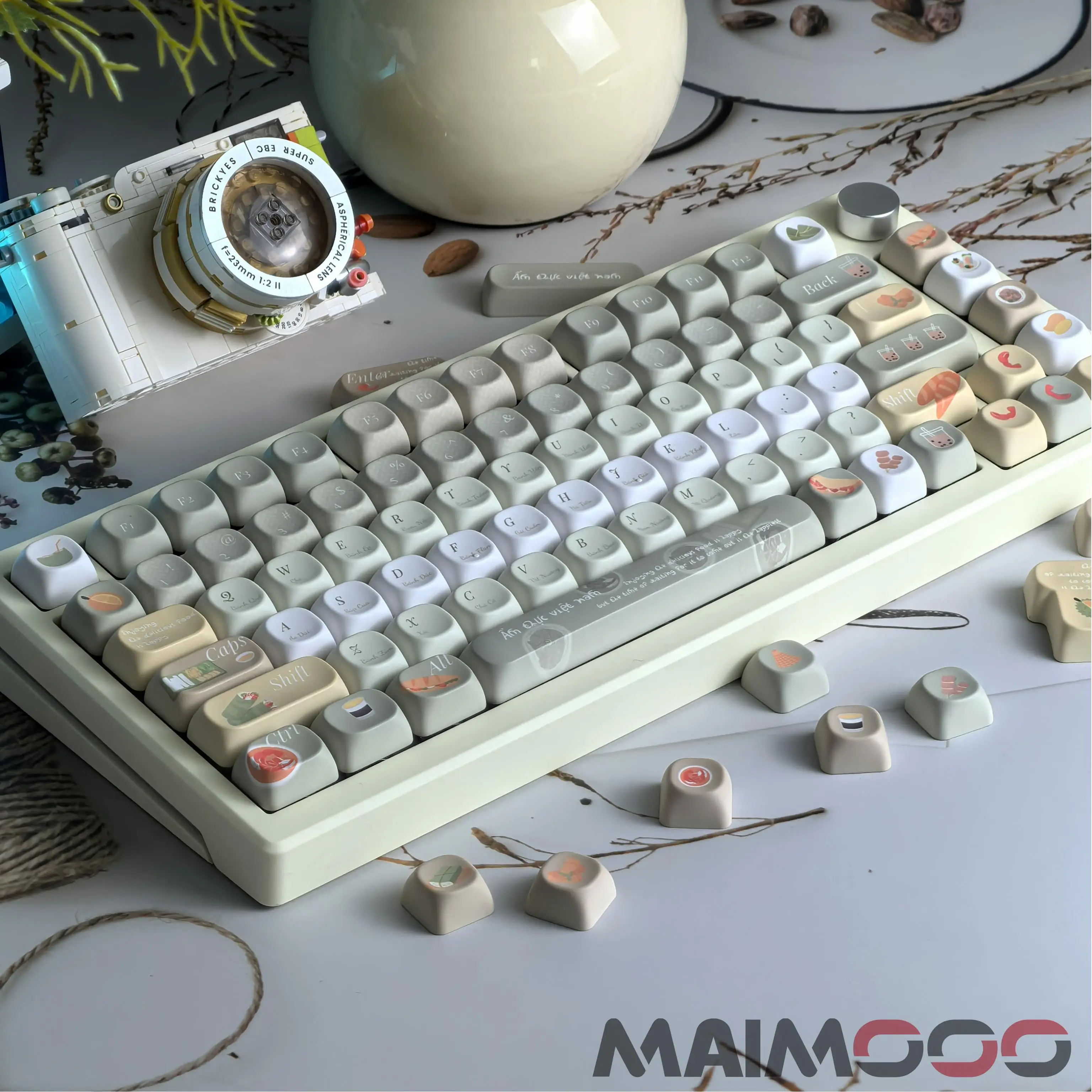 Teclas grises y verdes, perfil PBT MOA, rollo de resorte gourmet vietnamita, Baguette, sopa agria, bonitas teclas de comida, Teclado mecánico DIY - imagen 5