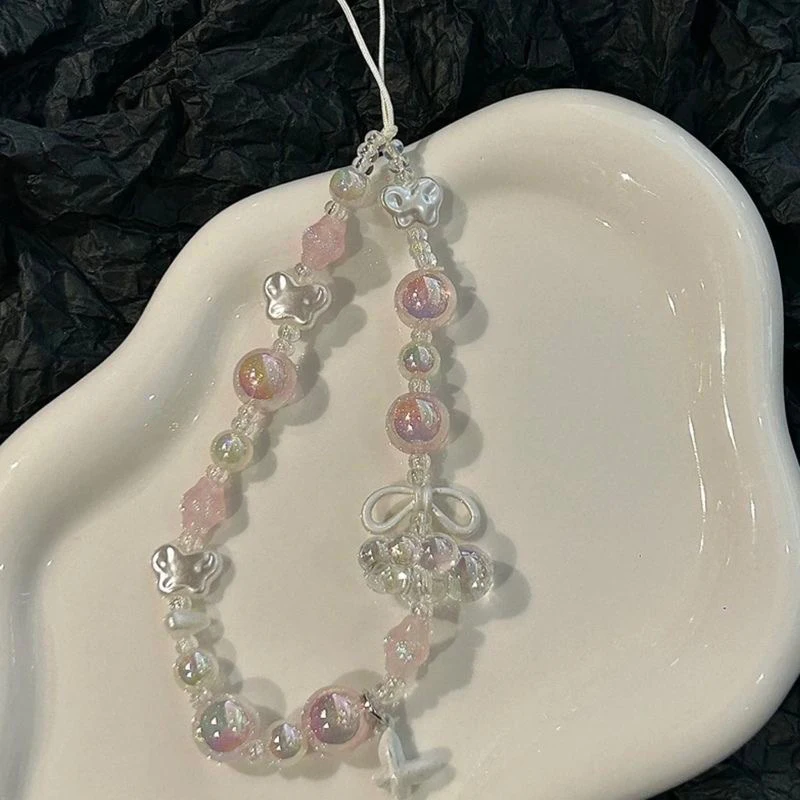 LLavero de cuentas de estrella de plata Y2K, dijes para teléfono, cordón de mariposa bonito, colgante de correa para teléfono móvil para mujer, accesorios para teléfono móvil - imagen 5