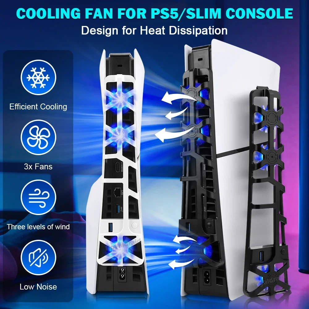 Nuevo para PS5 ventilador de refrigeración delgado con sistema de refrigeración de luz LED ventilador enfriador USB de alta velocidad 1100RPM para accesorios de juego Playstation5 Slim - imagen 2