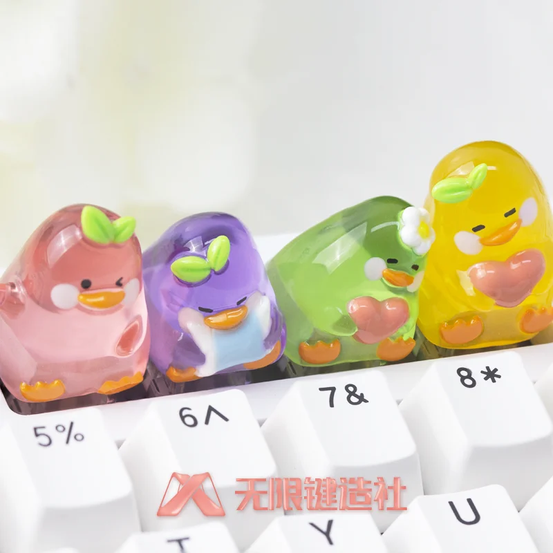 Jelly Duckling Keycaps Cuostomized resina lindo transparente diseño Original personalidad ESC Keycap dibujos animados Anime punto Key Caps - imagen 3