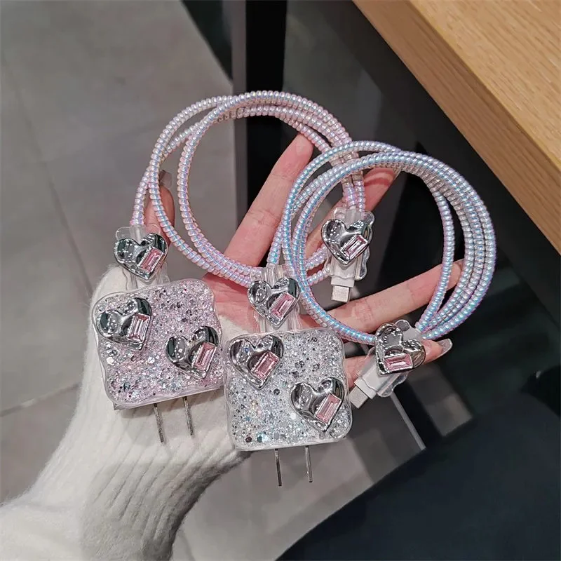 Funda de silicona con purpurina y diamantes de imitación para IPhone, protector de carga rápida 3D con corazón de amor para IPhone 11, 13, 14, 18W-20W - imagen 2