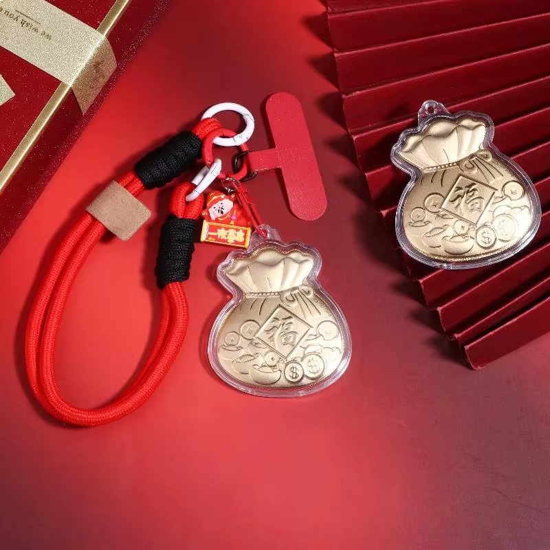 2026 Color dorado Lucky Fu bolso colgante llavero mochila encanto decoración regalo de Año Nuevo cordón para teléfono - imagen 4
