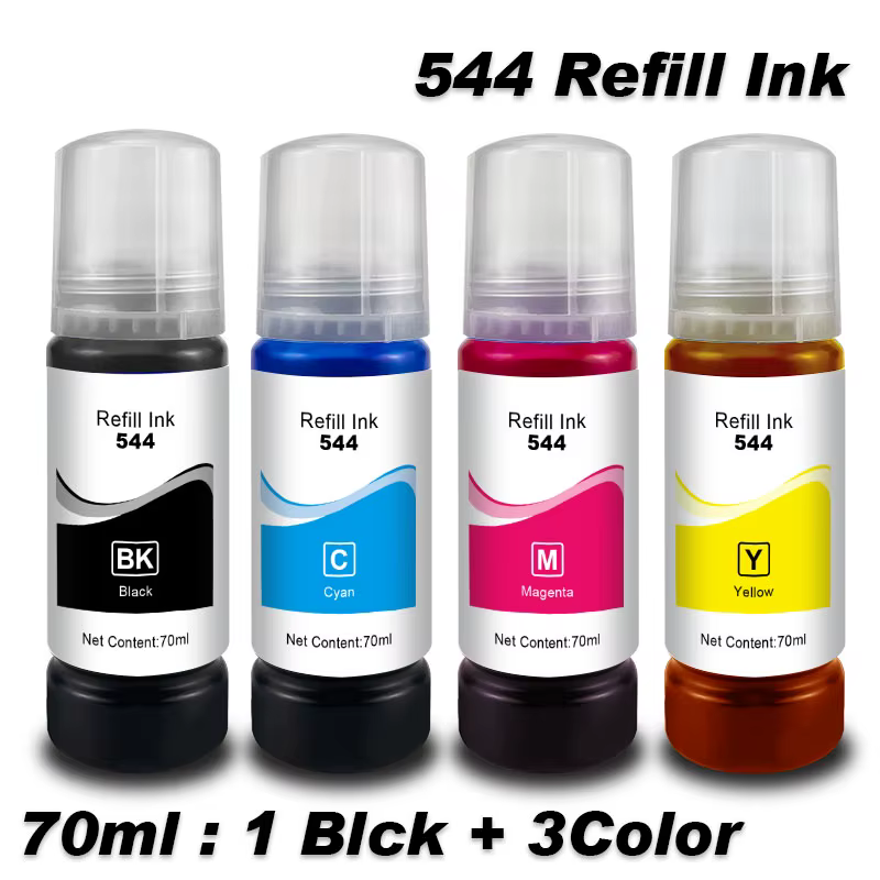 Kit de recarga de botella de tinta T544 544 de 70ml compatible con CISS para impresora de inyección de tinta Epson EcoTank L3150 L3110 L3100 L3210 L3250 L1110 5190