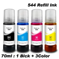 Kit de recarga de botella de tinta T544 544 de 70ml compatible con CISS para impresora de inyección de tinta Epson EcoTank L3150 L3110 L3100 L3210 L3250 L1110 5190