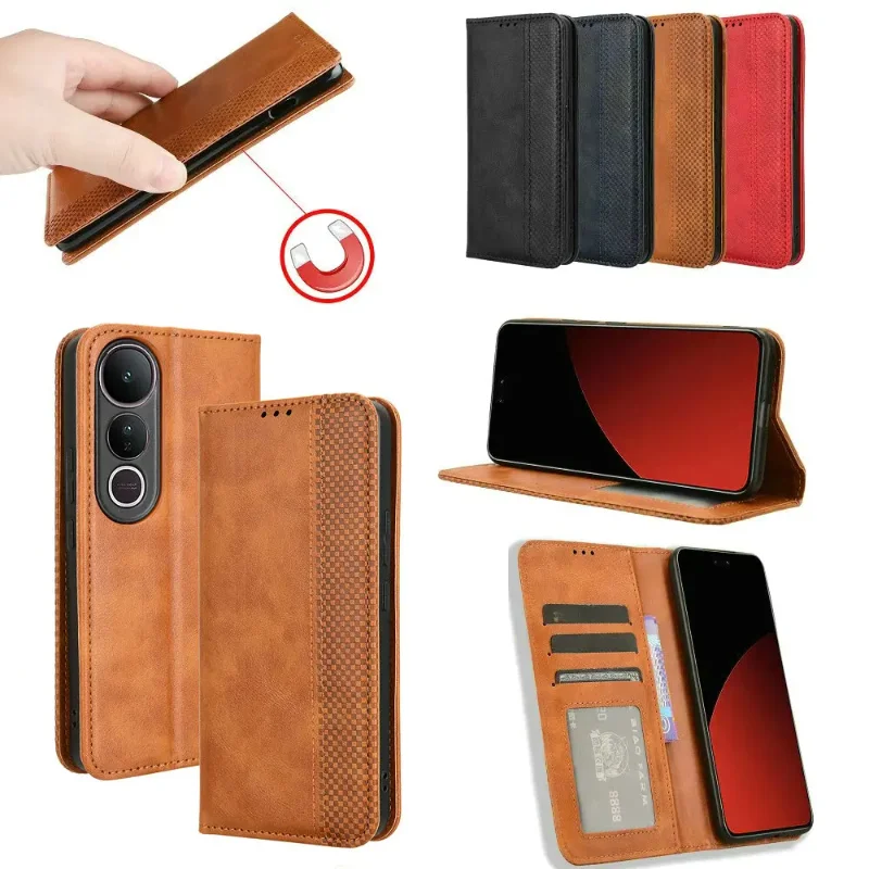 Para VIVO V50 Lite Retro funda de teléfono con tapa de cuero magnético para Vivo V50lite V50 5G V 50 funda tipo billetera tarjeta Solt soporte funda suave - imagen 3