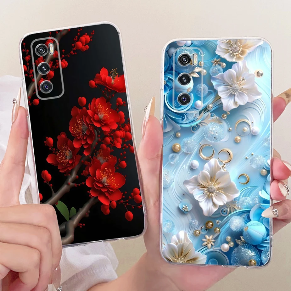 Para Vivo V20 SE funda V2022 V2023 lazo de lujo flores cubierta pintada suave funda de teléfono delgada para Vivo V20 V2024 V2025 VivoV20 SE Shell - imagen 2