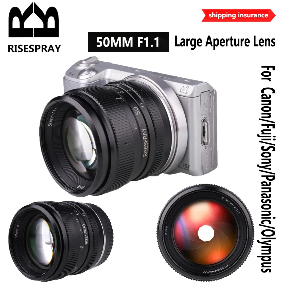 RISESPRAY 50MM F1.1 II APS-C lente de cámara sin espejo enfoque Manual de gran apertura para Canon EOSM Sony NEX Olympus Panasonic M4/3 - imagen 4