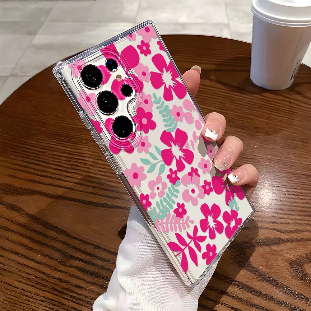 Funda bonita con flores para Samsung S23 S22 Ultra S25 S24 A56 5G A55 A54 A53 A36 A35 A34 A33 A26 A16 A15 A06 A05 funda transparente de TPU suave