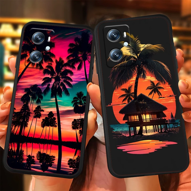 Coconut Tree Sunset Bird Art para OPPO Find X5 X3 X6 A54S A5 A94 A16 A53S A57 A74 A72 A98 A78 A96 A9 5G, funda suave negra para teléfono - imagen 2