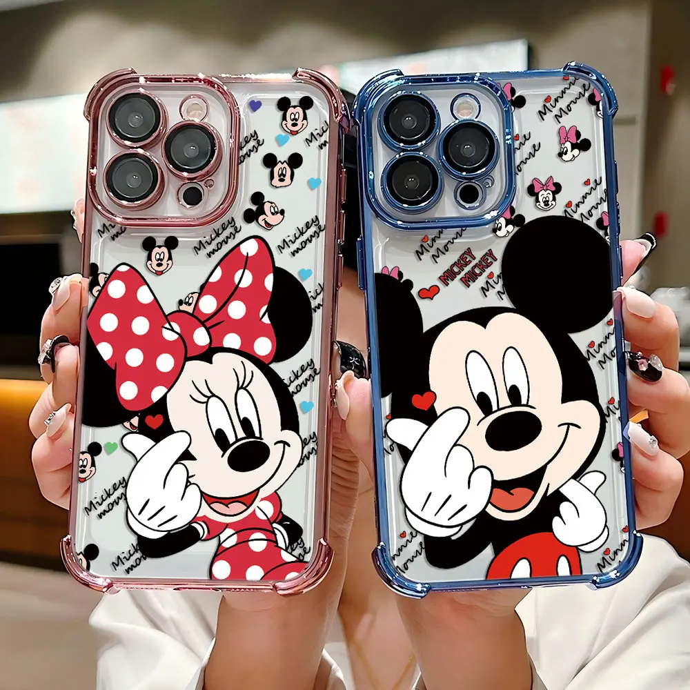 Funda chapada de Mickey Minnie a la moda para iPhone 16 15 14 13 12 11 Pro Max X XR XSMax 7 8 Plus, funda trasera anticaída Airabag